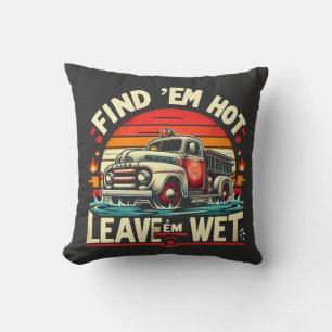 Vintage Fire Truck Sunset Graphic Throw Pillow