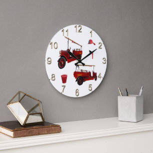 Vintage Fire Trucks And Equipment,  Large Clock