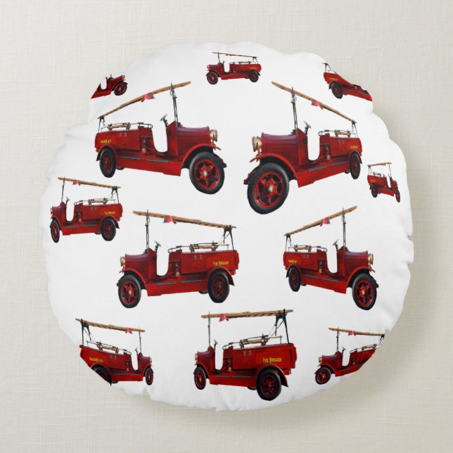 Vintage Fire Trucks Pattern, Round Pillow (Front)