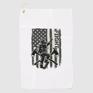 Vintage Firefighter Flag Fight Shirt Design_1 Golf Towel
