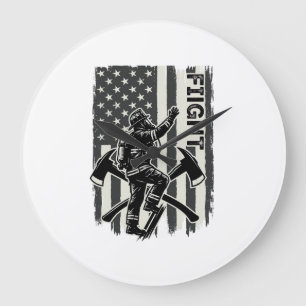 Vintage Firefighter Flag Fight Shirt Design_1 Large Clock