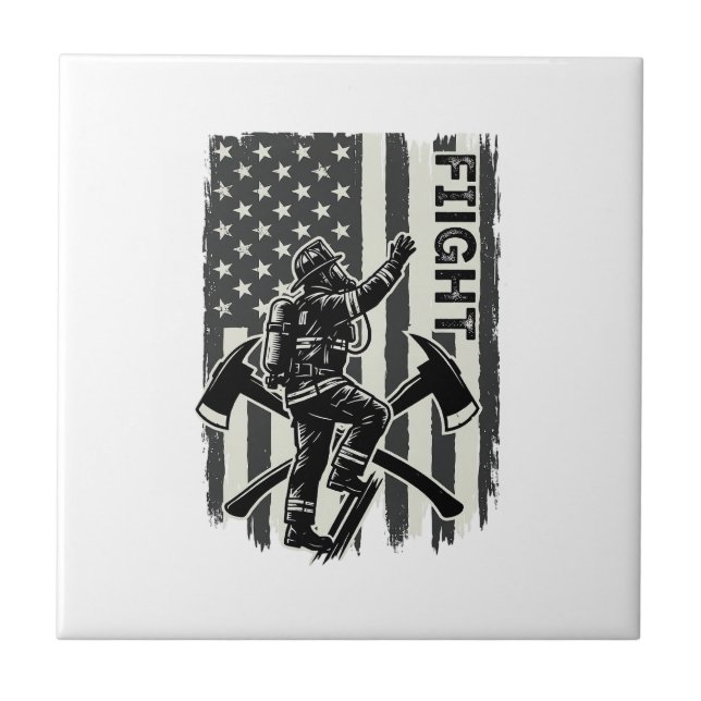 Vintage Firefighter Flag Fight Shirt Design_1 Tile (Front)