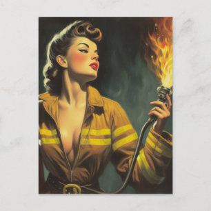 Vintage Firefighter Pin Up Postcard