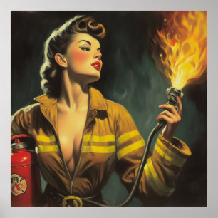 Vintage Firefighter Pin Up Poster