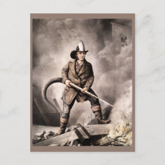 Vintage Fireman Illustration Postcard