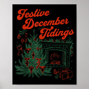 Vintage Fireplace Subtle Festive December Tidings  Poster