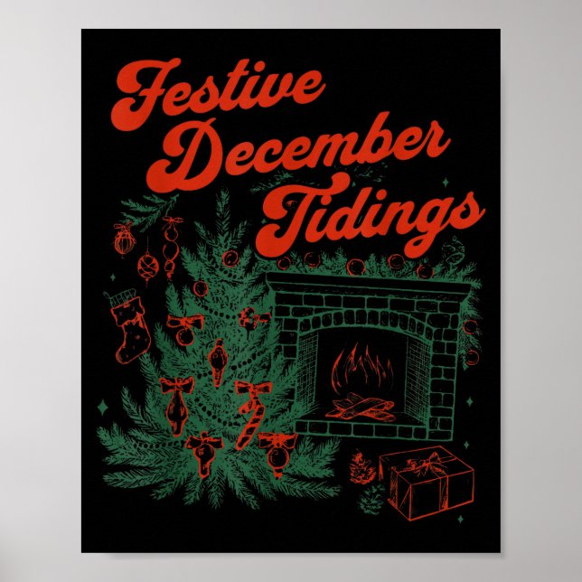 Vintage Fireplace Subtle Festive December Tidings  Poster (Front)