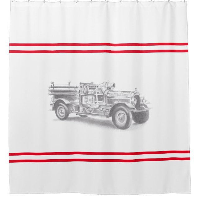 vintage firetruck pencil sketch fireman drawing  (Front)