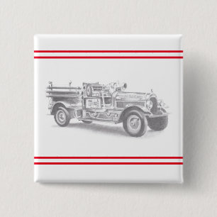 vintage firetruck pencil sketch fireman drawing 2 inch square button