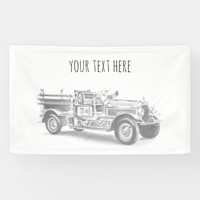 vintage firetruck pencil sketch fireman drawing  banner (Horizontal)