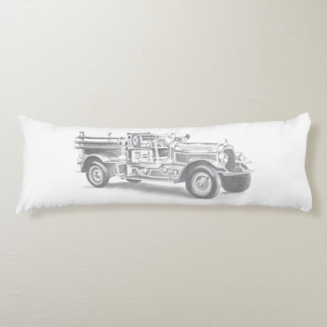 vintage firetruck pencil sketch fireman drawing  body pillow (Front)
