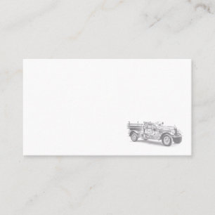 vintage firetruck pencil sketch fireman drawing  business card