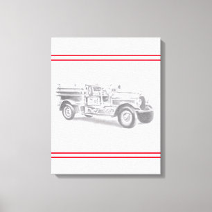 vintage firetruck pencil sketch fireman drawing canvas print