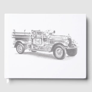 vintage firetruck pencil sketch fireman drawing guest book