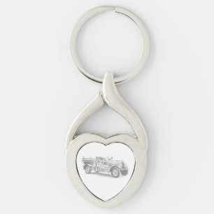 vintage firetruck pencil sketch fireman drawing keychain