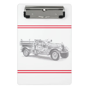 vintage firetruck pencil sketch fireman drawing  mini clipboard