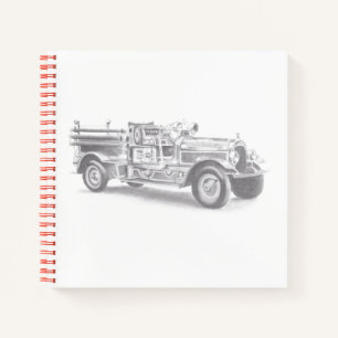 vintage firetruck pencil sketch fireman drawing  notebook