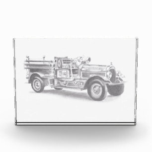 vintage firetruck pencil sketch fireman drawing photo block