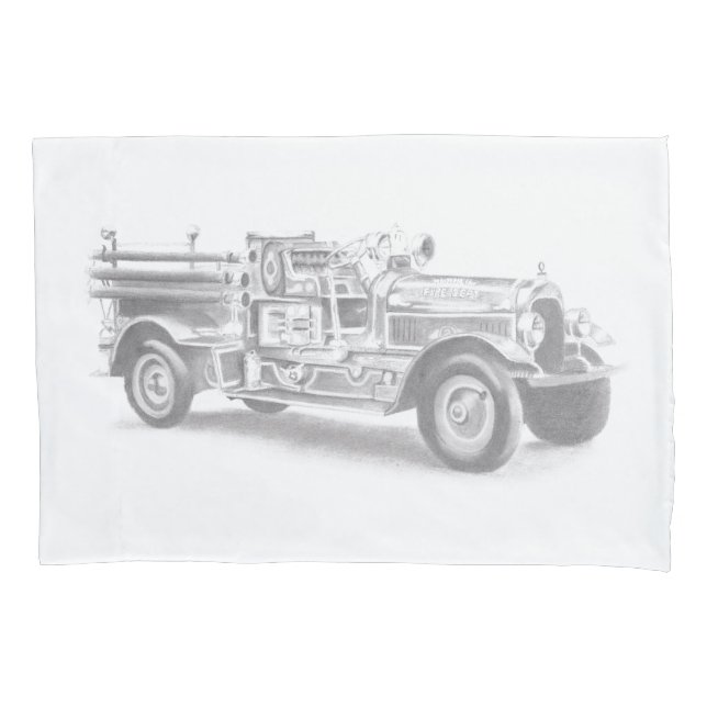 vintage firetruck pencil sketch fireman drawing  pillowcase (Front)