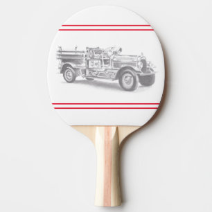 vintage firetruck pencil sketch fireman drawing  ping pong paddle