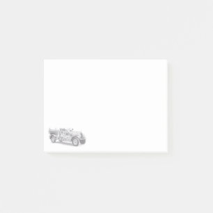 vintage firetruck pencil sketch fireman drawing post-it notes
