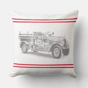 vintage firetruck pencil sketch fireman drawing  throw pillow