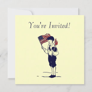 Vintage Fireworks and Flag Art Custom Invitations