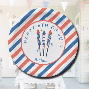 Vintage Fireworks and Stripes 4th of July Paper Plate