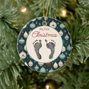 Vintage First Christmas Your Baby's Foot Prints  Ceramic Ornament