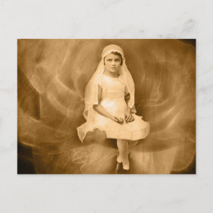 Vintage First Communion Girl, Dress, Veil, Rose Postcard