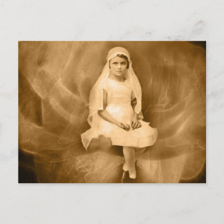 Vintage First Communion Girl, Dress, Veil, Rose Postcard
