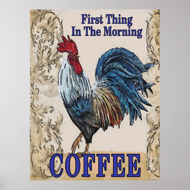 Vintage First Thing, Coffee, Blue Hens Poster (Front)