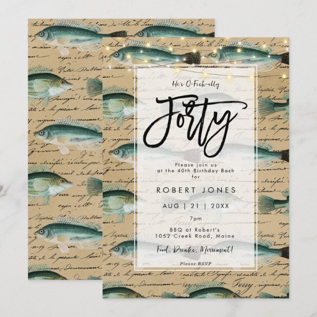 vintage fish 40th birthday party invitation (Front/Back)