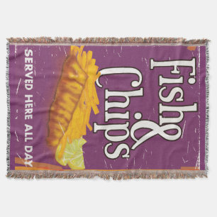 Vintage Fish and chips Poster Throw Blanket