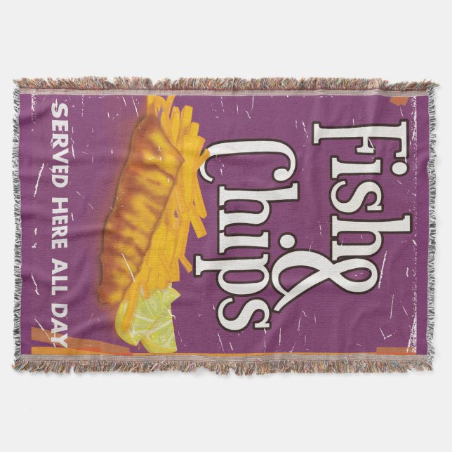 Vintage Fish and chips Poster Throw Blanket (Front)