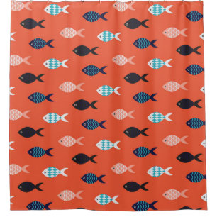 Vintage fish, coral red pattern.