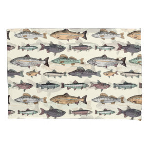 Vintage fish drawings, seamless pattern. pillowcase