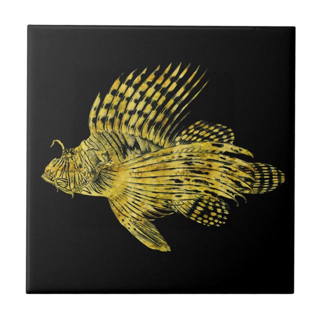 Vintage fish gold lion fish retro Hawaii Tile (Front)