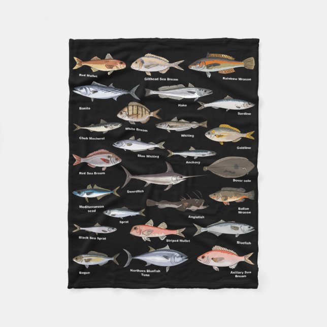Vintage Fish Identification Chart Fishing  Fleece Blanket (Front)
