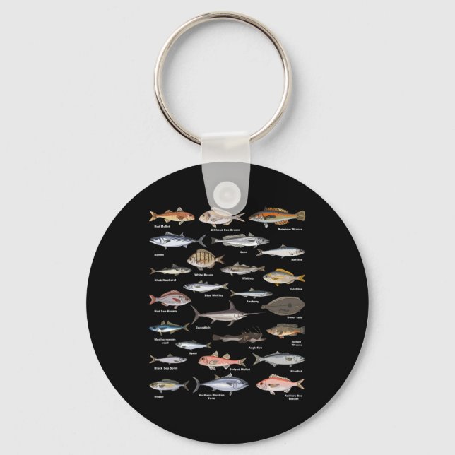 Vintage Fish Identification Chart Fishing  Keychain (Front)