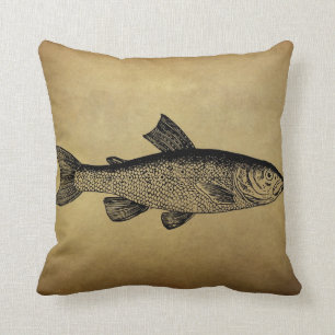 Vintage Fish Illustration Throw Pillow