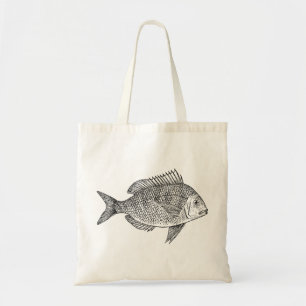 Vintage fish nautical marine art illustration tote bag