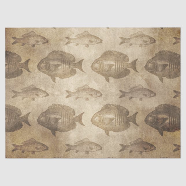 Vintage Fish on Brown Decoupage Tissue Paper (Front)