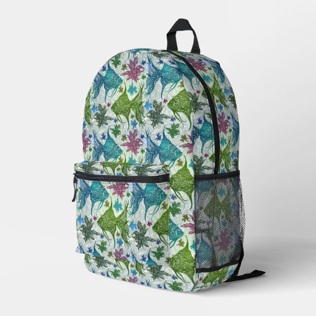 Vintage Fish Pattern Printed Backpack (Back Corner Right)