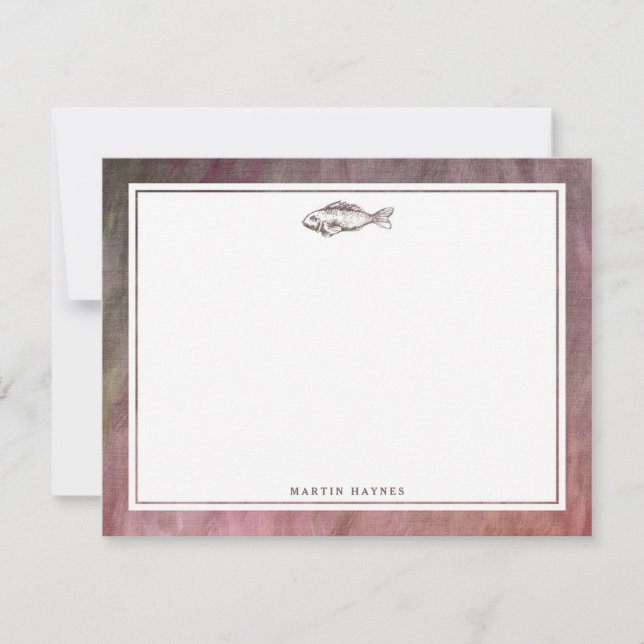 Vintage Fish Personalized Stationery Card (Front)