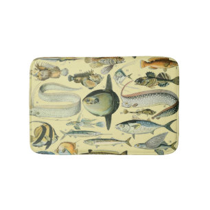 Vintage Fish Scientific Fishing Art Bath Mat