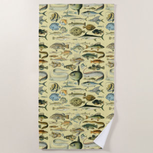 Vintage Fish Scientific Fishing Art Beach Towel