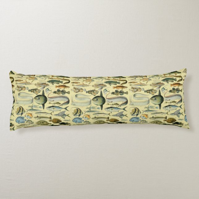 Vintage Fish Scientific Fishing Art Body Pillow (Back)