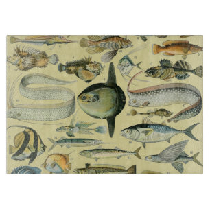 Vintage Fish Scientific Fishing Art Cutting Board