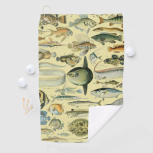 Vintage Fish Scientific Fishing Art Golf Towel